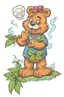 grumpy care bear smoking weed leaf tattoo design idea