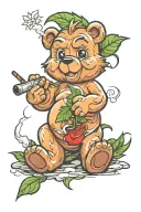 grumpy care bear smoking weed leaf tattoo design idea