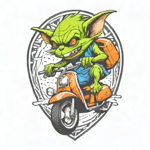 gremlin riding a scooter tattoo design idea