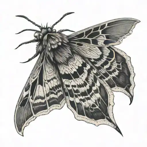 Moth with topographical lines inside wings tattoo design idea