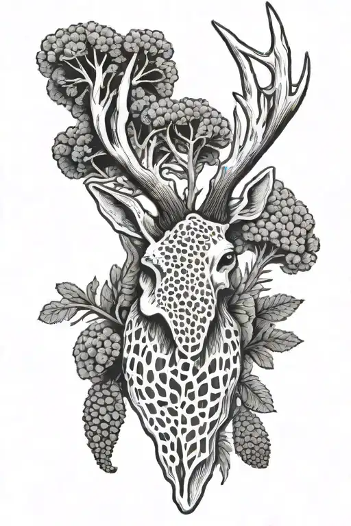 morel mushroom next to a whitetail deer antler tattoo design idea