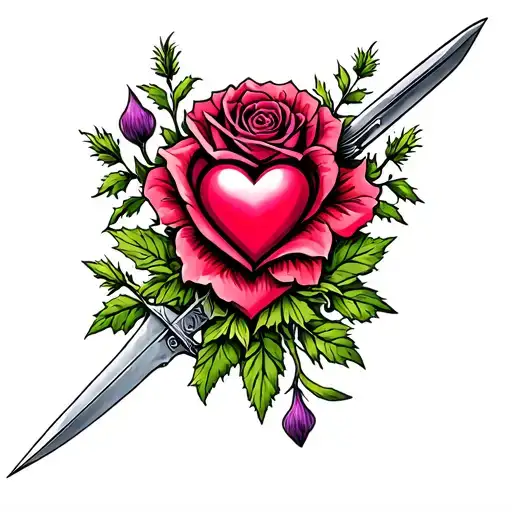 thistle,  rose , heart & dagger tattoo design idea