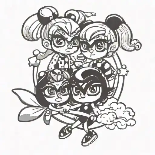 bubbles and buttercup Powerpuff girls tattoo design idea