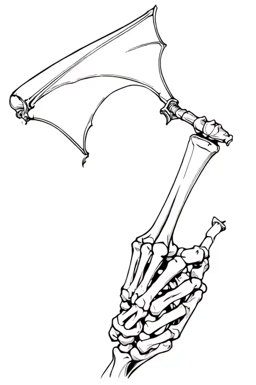 rock and roll skeleton hand with a bat  tattoo design idea