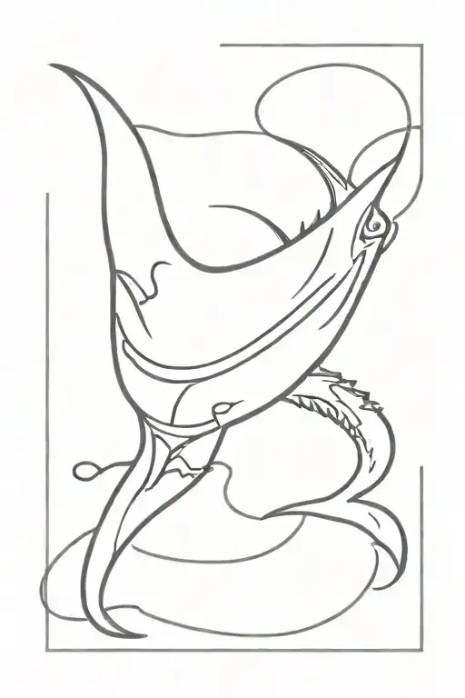 outline of tuna tail - only the bones in a simple black line format tattoo design idea