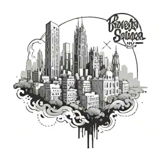 A sleek and modern Barcelona skyline with a subtle nod to anime elements tattoo design idea