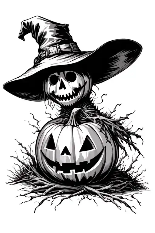 pumpkin scarecrow halloween tattoo design idea