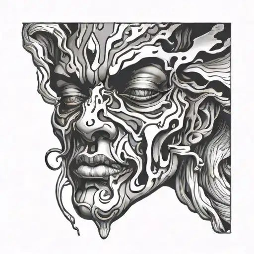 Melting Face with doubled features lightly tattoo design idea