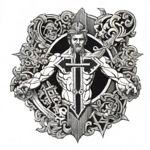 gods of Olympus and a black cross on the chest tattoo design idea
