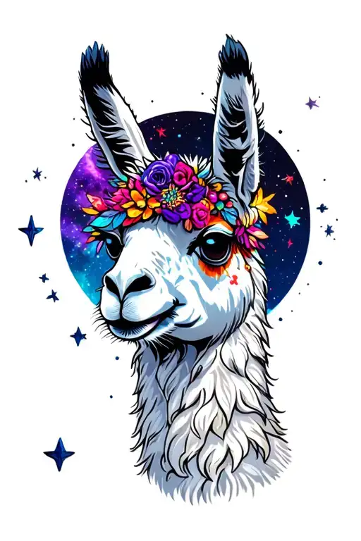 Larry the llama Fortnite galaxy stars moon surrounded tattoo design idea
