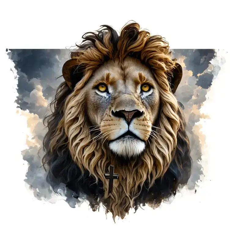 Lion of Judah overlayed with a cross tattoo design idea