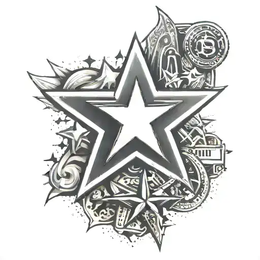 5 point stars and money tattoo design idea
