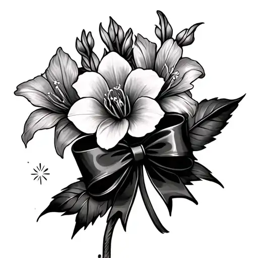 Hawthorne and gladiolus flower with a bow with a couple sparkles around it  tattoo design idea