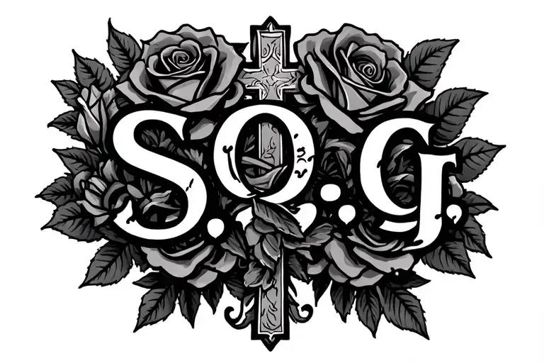 "S.O.G" "S.O.G" Roses and cross tattoo design idea