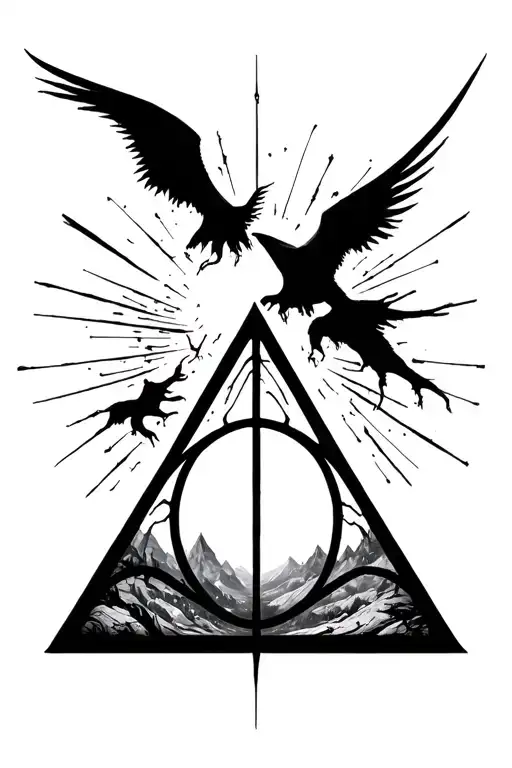 deathly hallows from Harry Potter Dali style landscape inside tattoo design idea