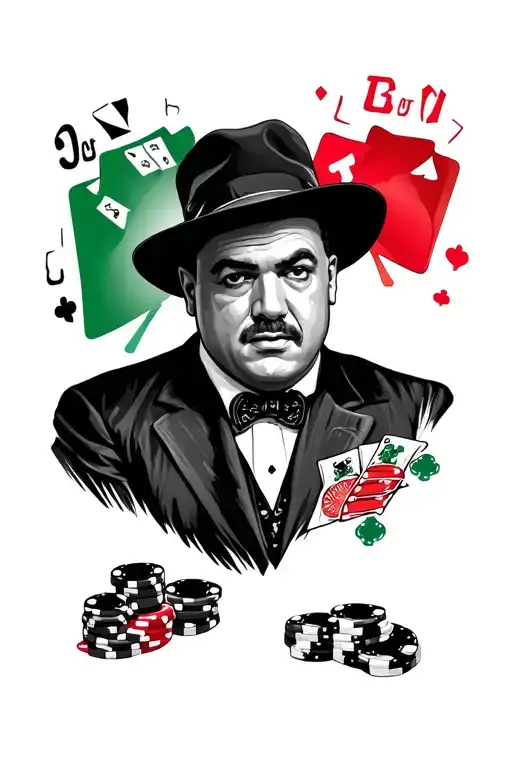 Italian themed tattoo featuring Tony soprano, rocky balboa, mafia and gambling tattoo design idea