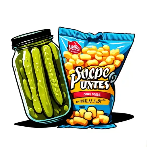 jar of pickles and a bag of cheese puffs tattoo design idea