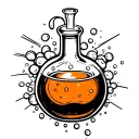 a bubbling magical potion bottle in black white and orange tattoo design idea