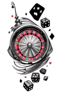 upper arm gambling themed roulette wheel with black jack and dice tattoo design idea