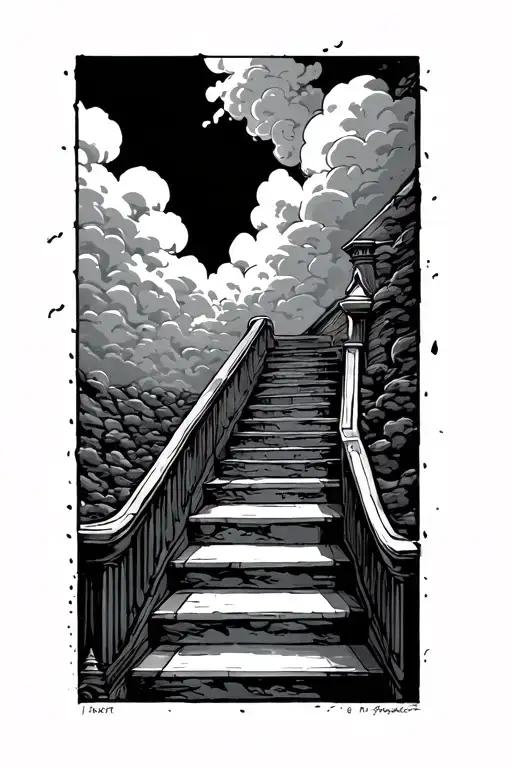 dark stairway with clouds hand tattoo design idea