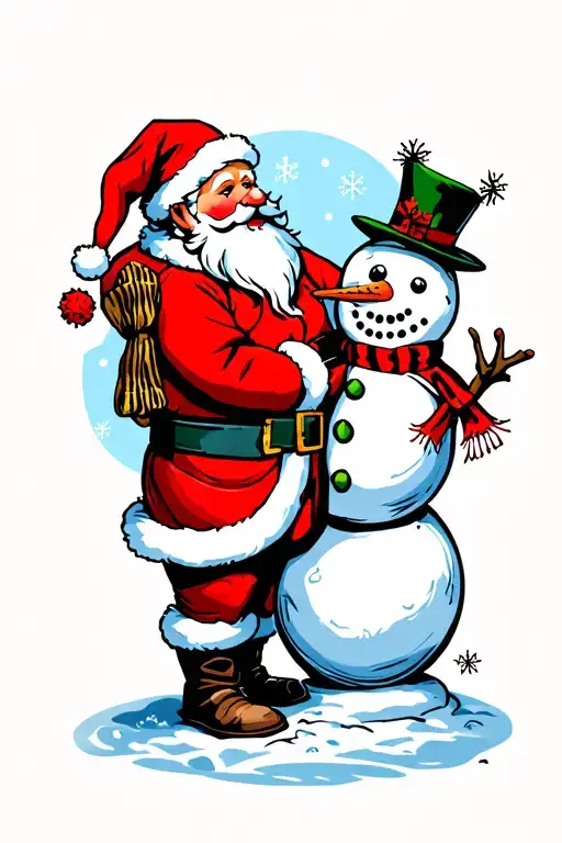 Santa Claus and a snowman tattoo design idea