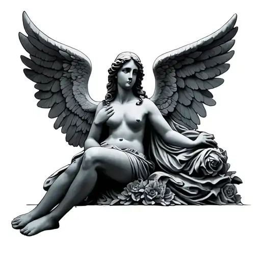 28 stone angel laying tattoo design idea