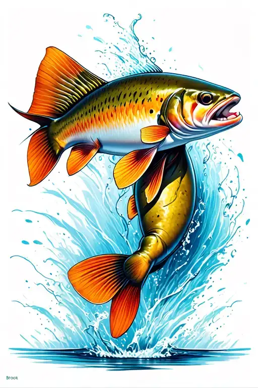 brook trout jumping tattoo design idea
