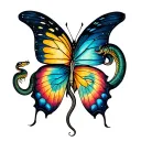 butterfly, half snake coiled in the shape of a butterfly and the other with a butterfly wing tattoo design idea