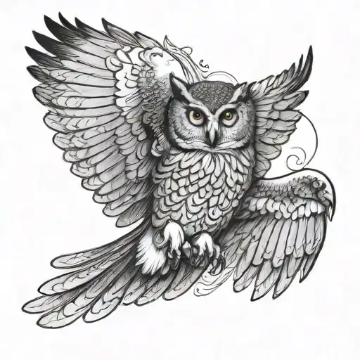 owl flying tattoo design idea