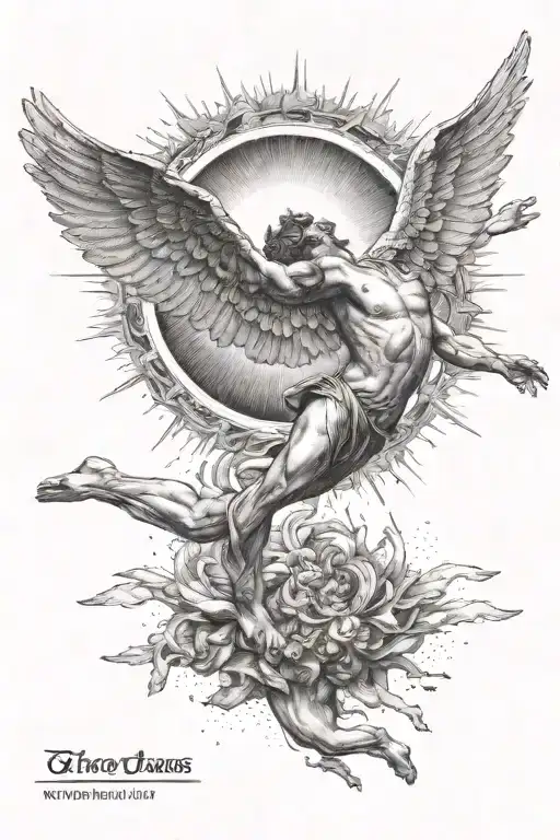 falling Icarus flying towards the sun rising tattoo design idea