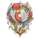 heart phoenix feathers falling tattoo design idea