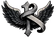 wings with cross and scroll wrapped tattoo design idea