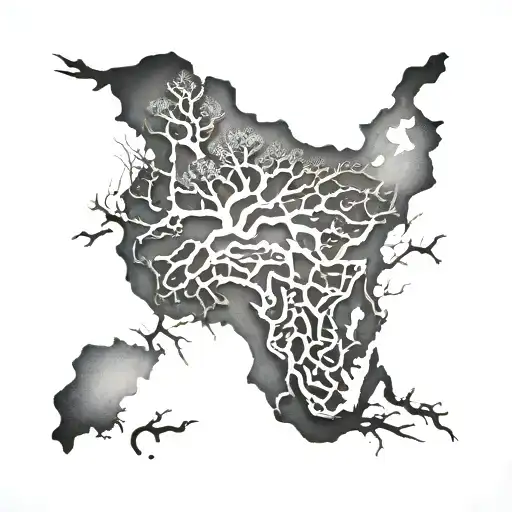 tree roots and world map intertwined with focus on North Africa, South Africa, Liberia and Germany and USA tattoo design idea