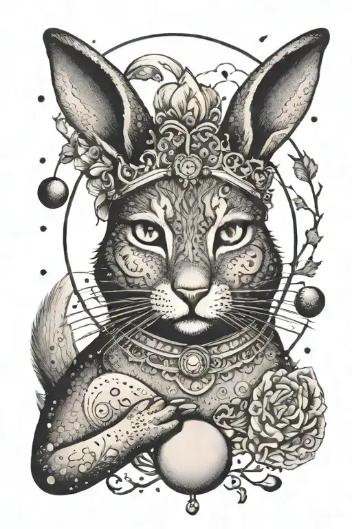 tarot card rabbit cat moon tattoo design idea