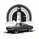 lighthouse, subtle rainbow, TS initials and 68 mustang theme  tattoo design idea