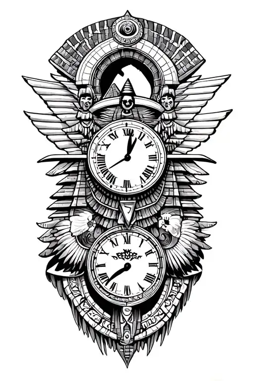 A Fusion Of Egyptian And Inka Symbolism, Featuring God Osiris And clock with eye On Machu Picchu Tattoo tattoo design idea