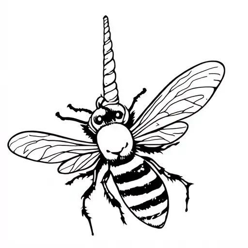 tiger striped bee with unicorn horn tattoo design idea