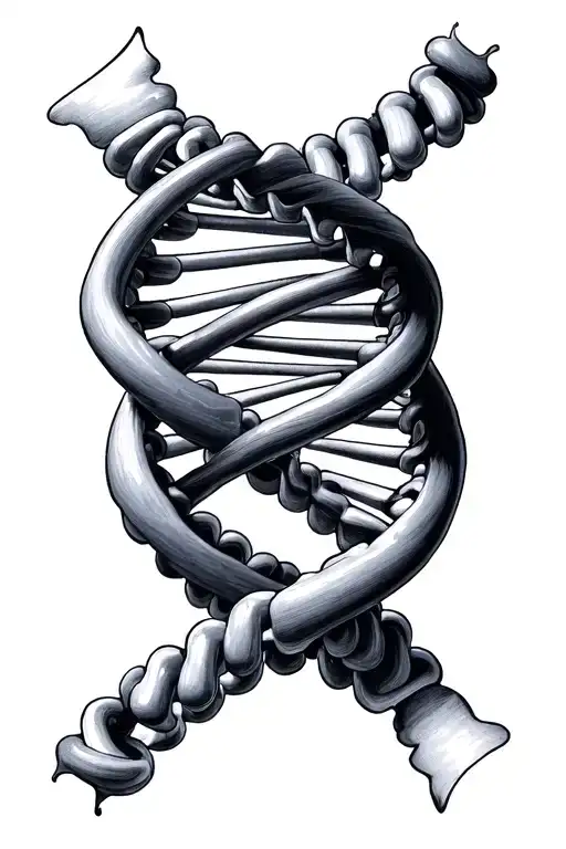 DNA double helix, two strands are slightly different but still symmetrical one is smooth the other is sharp tattoo design idea