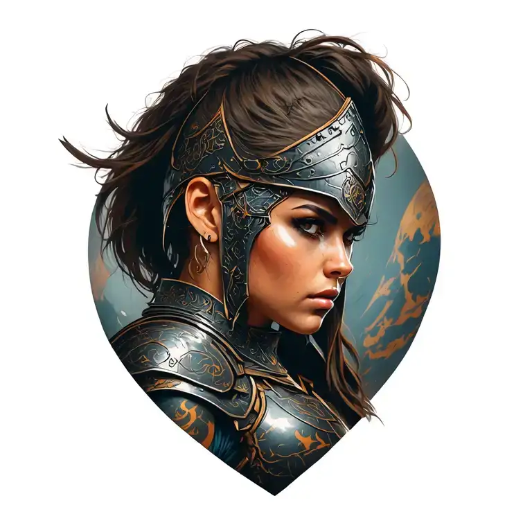 Female Warrior armored tattoo design idea