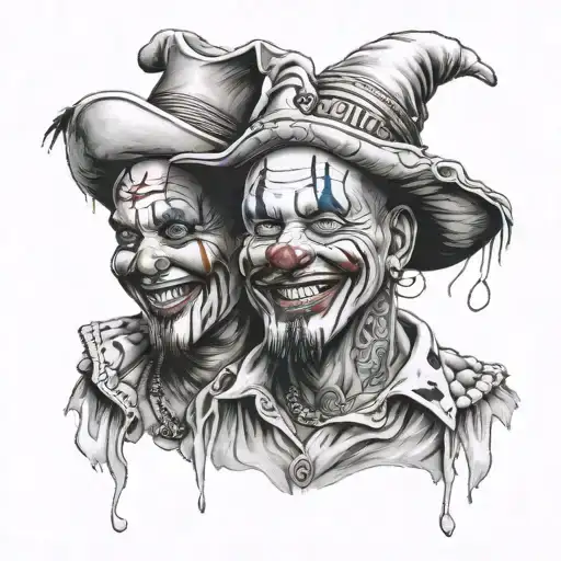 cholo style smile now cry later clown heads no hats tattoo design idea