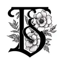 initial couples tattoo T & D with a heart or flower tattoo design idea