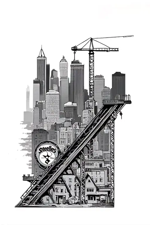 Pittsburgh skyline, Steelers, iron worker, construction, incline, penguins, home tattoo design idea