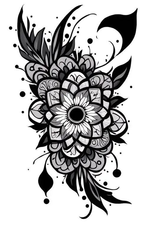 ornamental incorporating mandalas, thick lines, geometric shapes, and dot work tattoo design idea