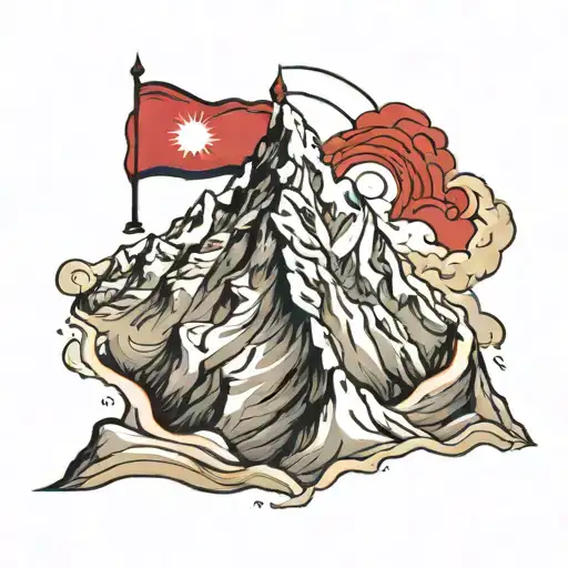 nepali flag on top of mount everest landscape created tattoo design idea