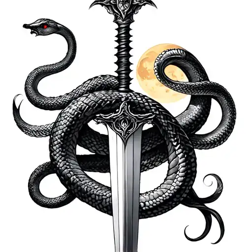 can you help me design a tattoo i want 2 snakes wraped around a gorgeous dagger with a cresent moon and deff incorporate tattoo design idea