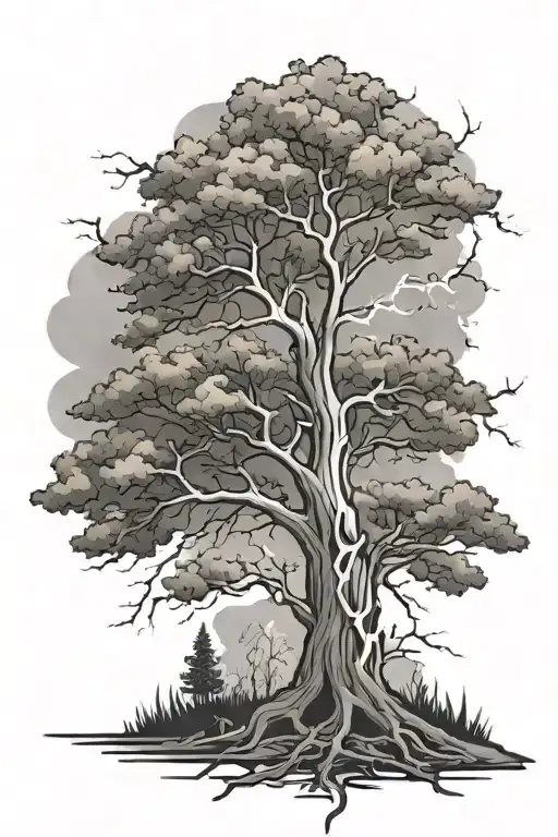 lightning bolt hitting tree tattoo design idea