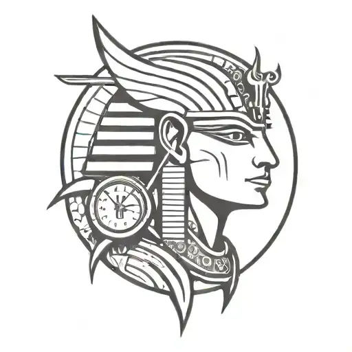 EGYPTIAN GOD ANNUBIS WITH A CLOCK tattoo design idea