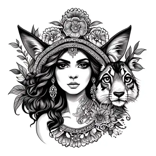 Colorful feminine tattoo sleeve representing Mexican culture and animals tattoo design idea