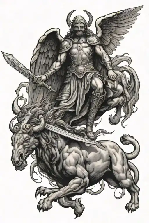 st. micheal slaying the devil tattoo design idea