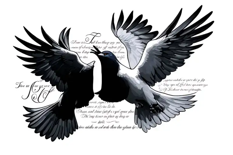 "N" religious catholic doves flying John 3:16 scripture intertwined tattoo design idea